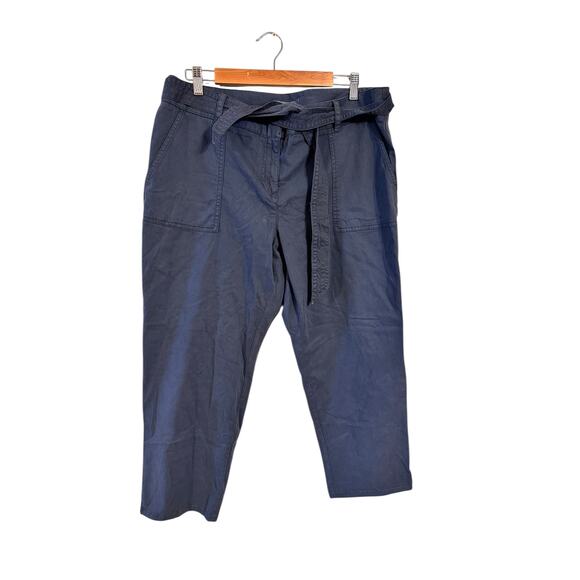 Ann Taylor LOFT Navy Blue Cropped Chino Pants Tie Belt Size 14 NWT Plus Size - Picture 1 of 7